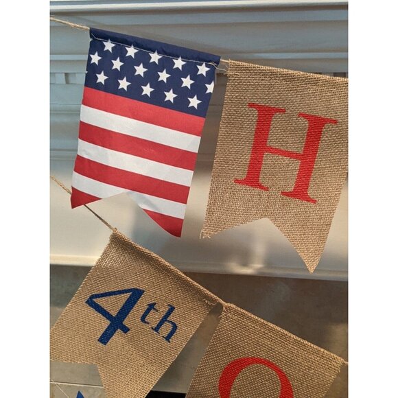 Patriotic Burlap Bunting Banner Happy 4th of July Star Garland Independence Day - Picture 3 of 9